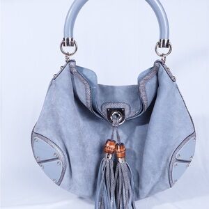 Vintage Gucci Indy Bag l large l Grey suede l Python